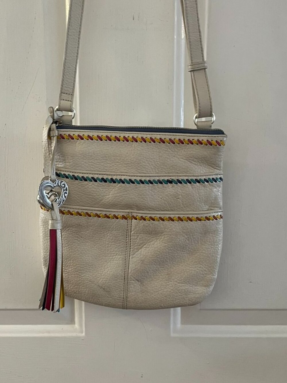 Brighton Woman's Ivory Leather bohemian Hippie Festival Crossbody Bag
